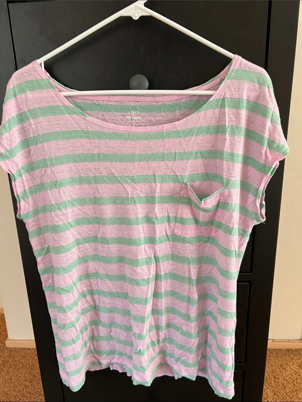 J. Crew Pink and Mint Striped Short Cap Sleeve Tee